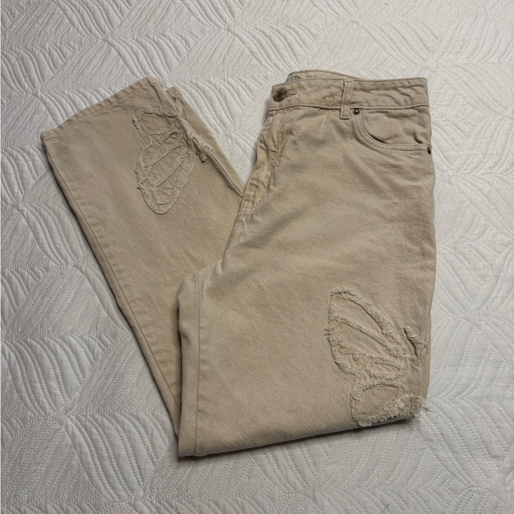 Malayerba Women’s Cream Denim High Rise Jeans. Size 8